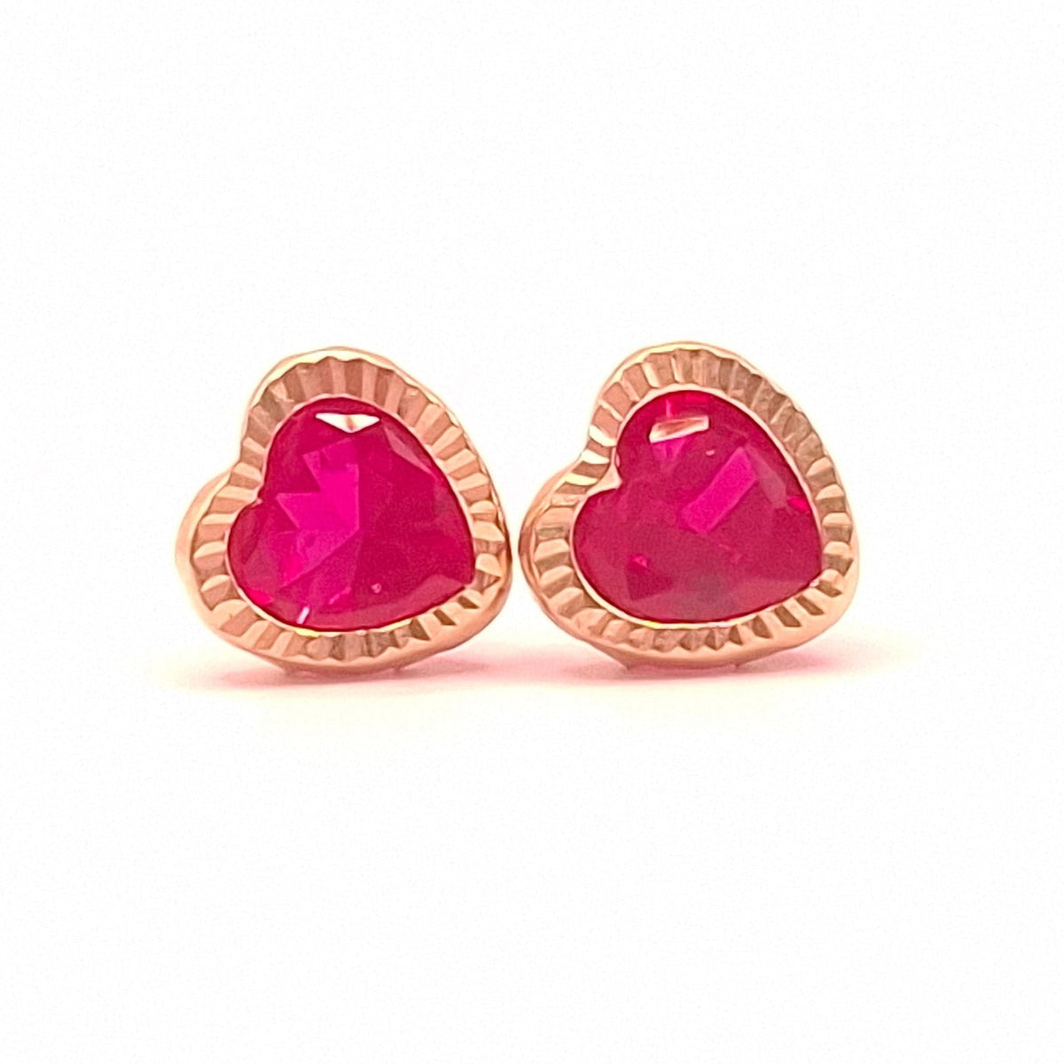 Aretes Corazón Rosa Mexicano CZ en Oro Sólido 10k