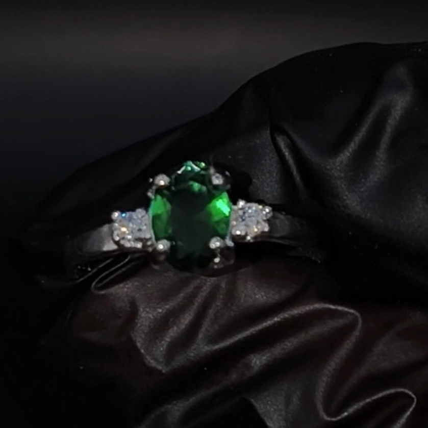 Anillo Verde Esmeralda CZ Plata