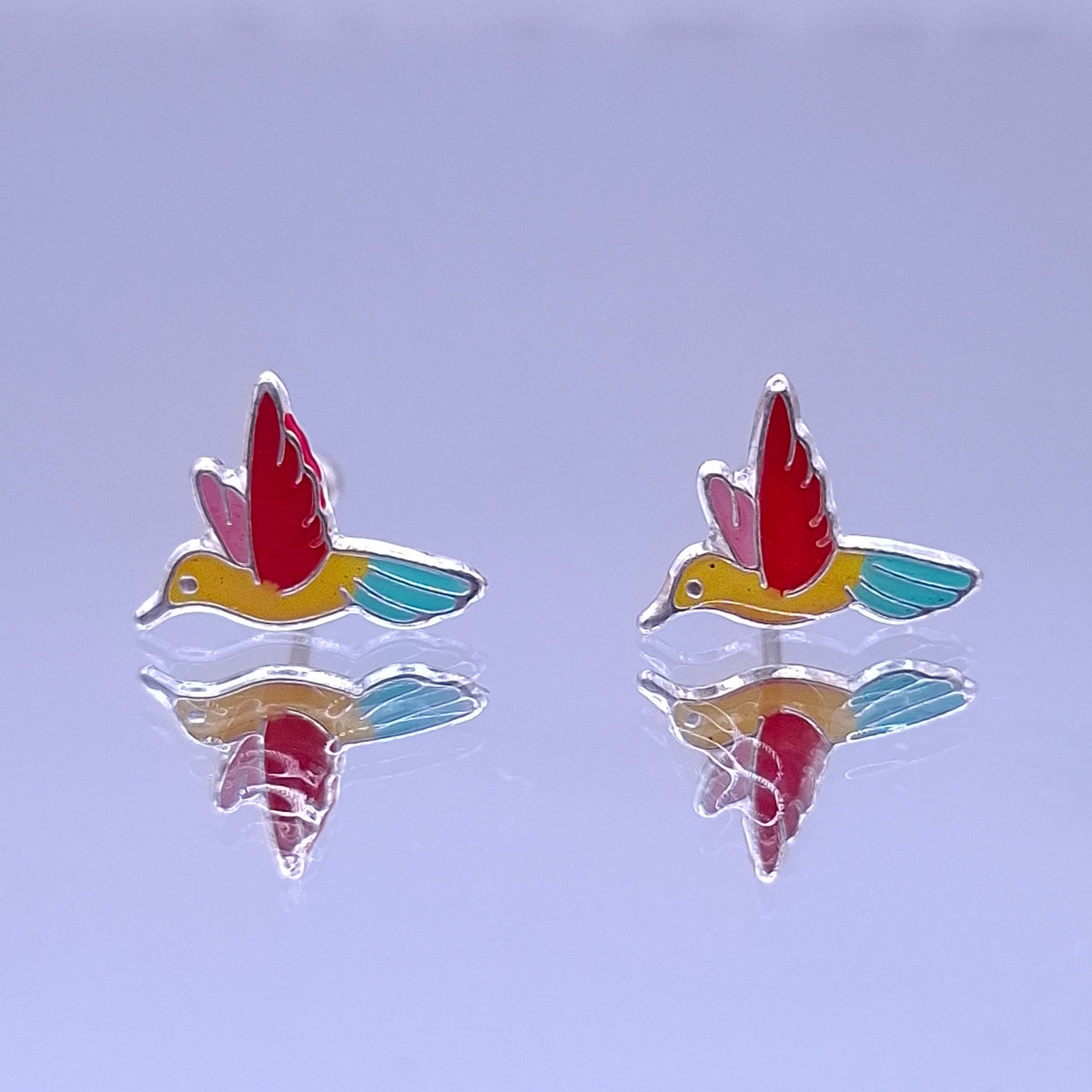 Aretes Colibrí Esmaltado Plata