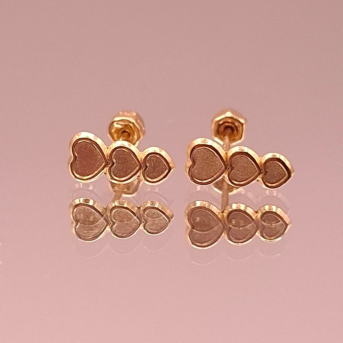 Aretes Corazón Triple Oro 10k