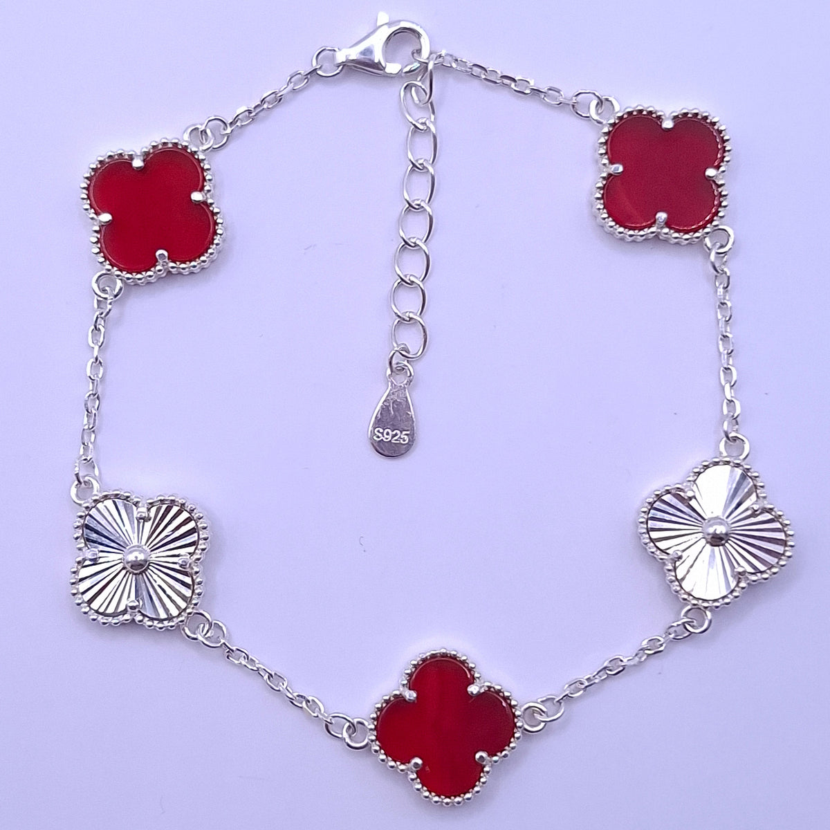 Pulsera Trébol Rojo Plata S.925