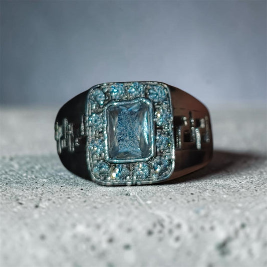 Anillo Griego — Plata S.925 con Circonia Suiza corte Diamante de Inspiración Clásica