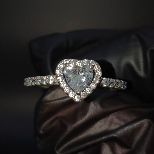 Anillo Promesa Corazón CZ Blanca Plata