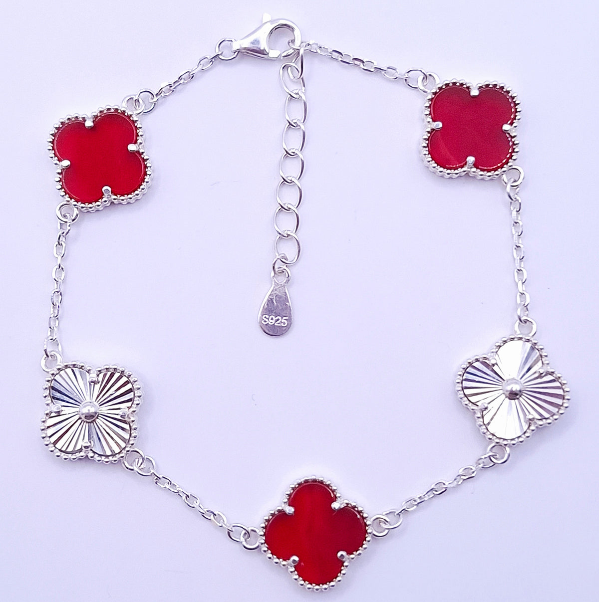 Pulsera Trébol Rojo Plata S.925