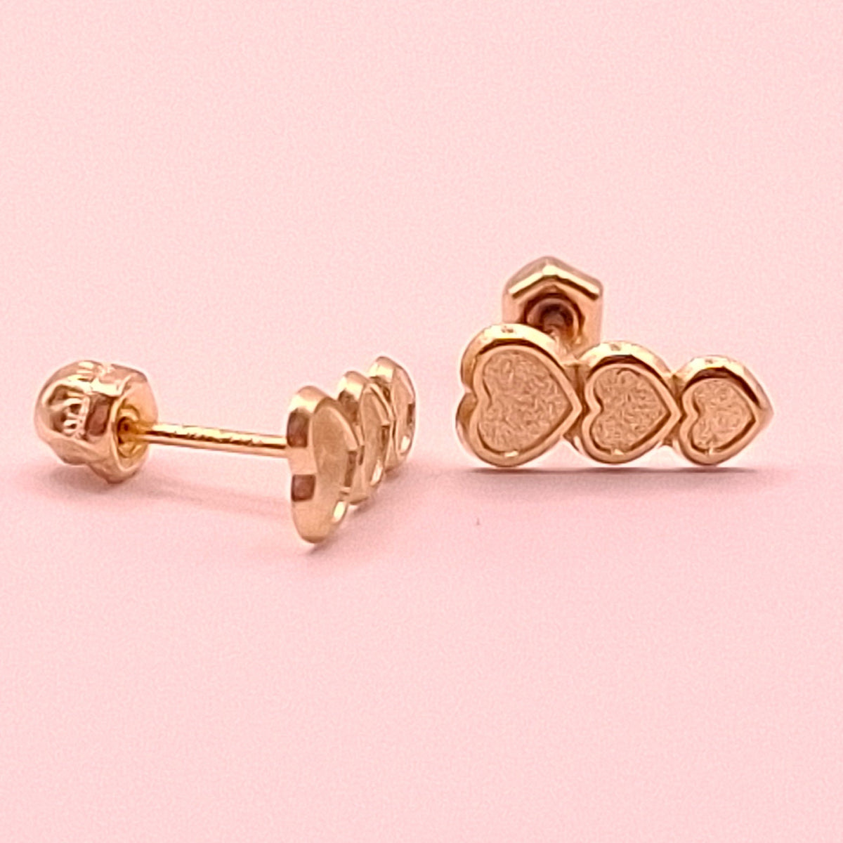 Aretes Corazón Triple Oro 10k