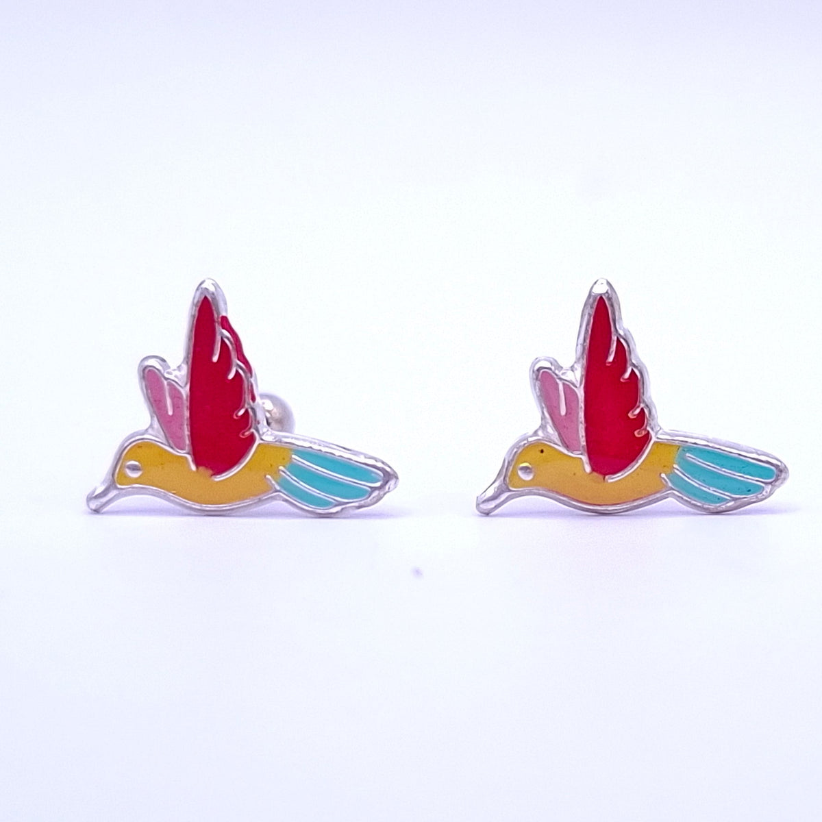 Aretes Colibrí Esmaltado Plata