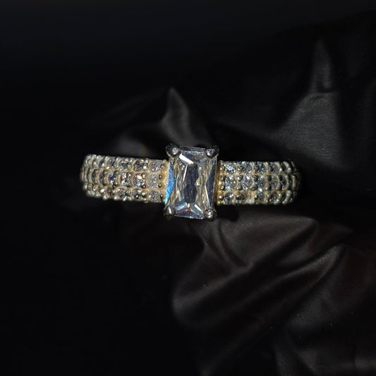 Anillo Promesa Cuadrado CZ Blanca Plata