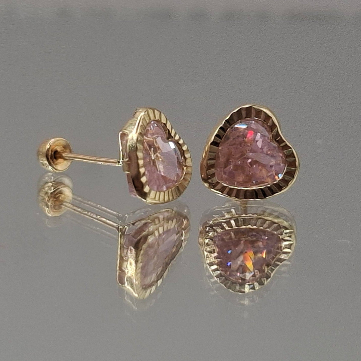 Aretes Corazón Rosa CZ Oro Rosa 10k