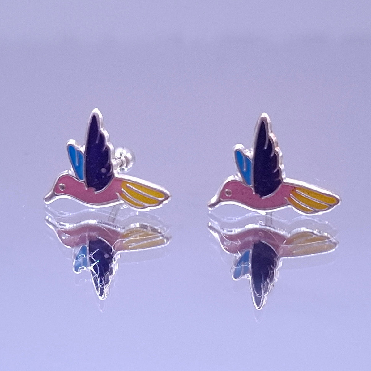 Aretes Colibrí Esmaltado Plata