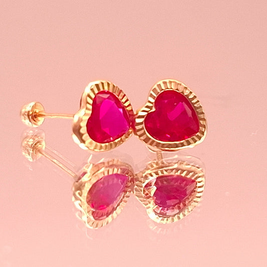 Aretes Corazón Rosa Mexicano CZ en Oro Sólido 10k