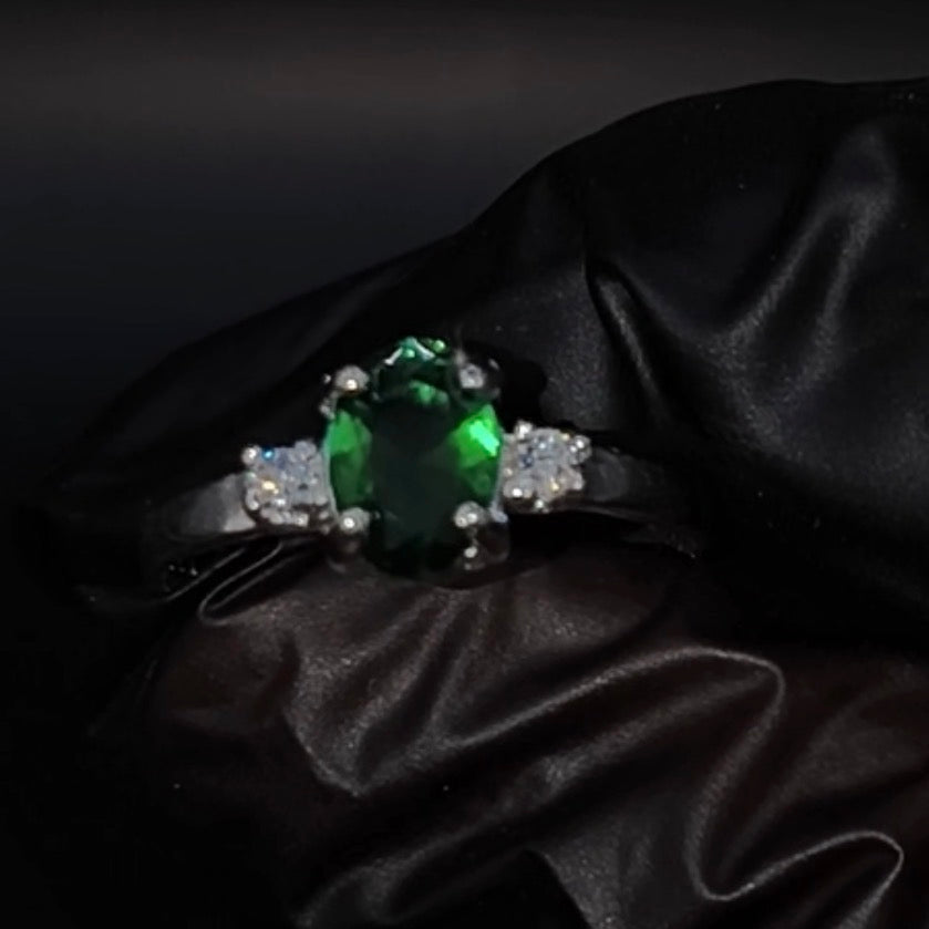 Anillo Verde Esmeralda CZ Plata