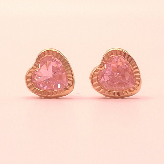 Aretes Corazón Rosa CZ Oro Rosa 10k