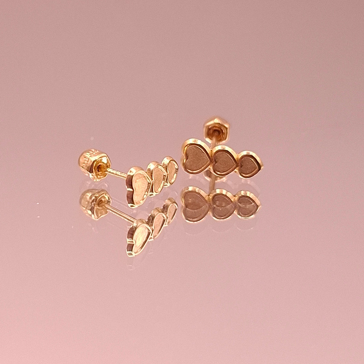 Aretes Corazón Triple Oro 10k