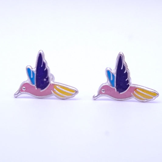 Aretes Colibrí Esmaltado Plata