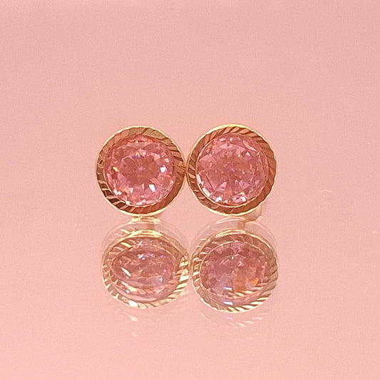 Aretes de Oro Sólido 10k con Diamante CZ Rosa